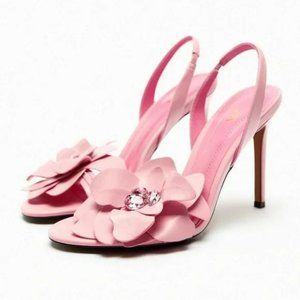 RARE ZARA GOAT LEATHER FLOWER PINK SANDALS PINK